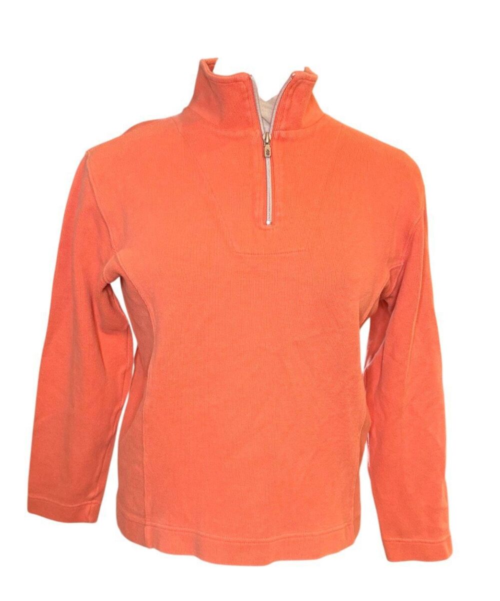Tommy Bahama Cotton Orange Quarter Zip Pullover Sweater Small Autumn